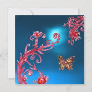 BUTTERFLY  BLUE SAPPHIRE bright pink,red Invitation