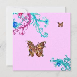 BUTTERFLY , bright pink  blue Invitation