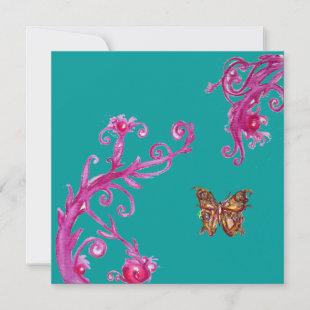 BUTTERFLY , bright pink blue Invitation