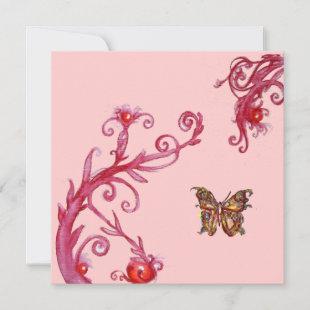 BUTTERFLY , bright pink red Invitation