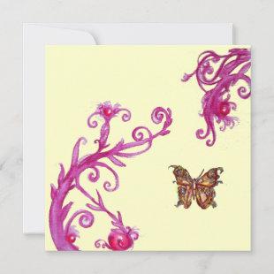 BUTTERFLY , bright pink white Invitation
