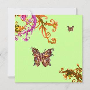 BUTTERFLY , bright pink yellow green Invitation
