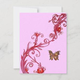 BUTTERFLY , bright red pink Invitation
