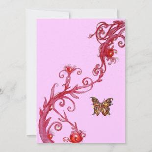BUTTERFLY , bright red pink Invitation