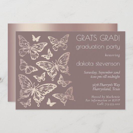 Butterfly Chic Graduation | Copper Rose Gold Invitation