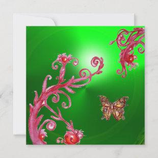 BUTTERFLY  EMERALD GREEN bright pink,red Invitation