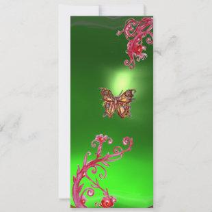 BUTTERFLY EMERALD ,green bright red pink violet Invitation