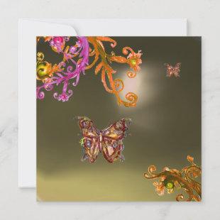 BUTTERFLY GREY AGATE ,bright pink yellow  brown Invitation