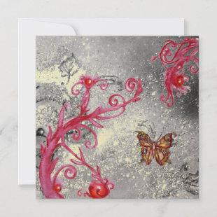 BUTTERFLY IN SPARKLE 2 red gold metallic wedding Invitation