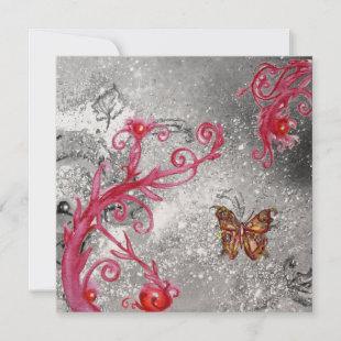 BUTTERFLY IN SPARKLE Red Gold Metallic  Wedding Invitation