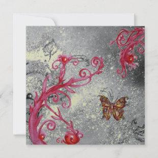 BUTTERFLY IN SPARKLES Floral Silver Wedding Invitation