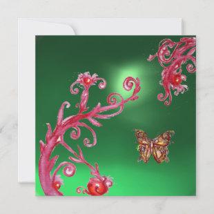 BUTTERFLY  JADE GREEN bright pink,red Invitation