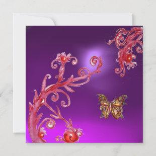 BUTTERFLY PURPLE AMETHYST bright pink red Invitation
