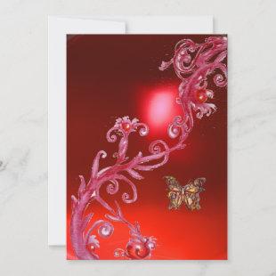 BUTTERFLY  RED RUBY bright pink Invitation