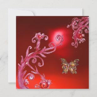 BUTTERFLY  RED RUBY bright pink, Invitation