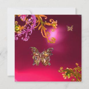 BUTTERFLY  RED RUBY , bright pink yellow brown Invitation