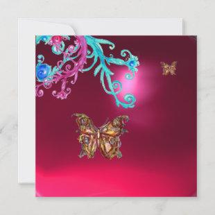 BUTTERFLY  RUBY ,blue bright pink red Invitation