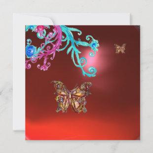 BUTTERFLY  RUBY ,blue bright pink red Invitation