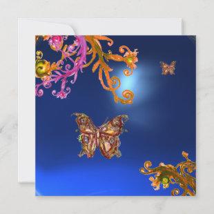 BUTTERFLY  SAPPHIRE BLUE, bright pink yellow brown Invitation