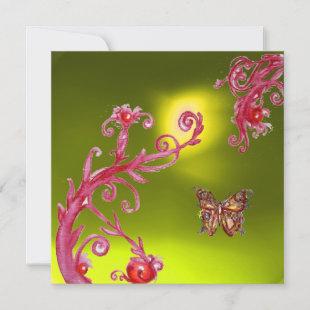 BUTTERFLY  TOPAZ YELLOW bright pink,red Invitation