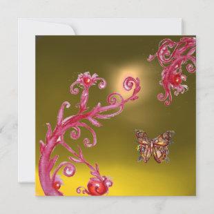 BUTTERFLY  TOPAZ YELLOW bright pink,red Invitation