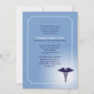 Caduceus Medical Care Blue Graduation Invitation