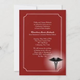 Caduceus Medical Care Crimson Graduation Invitatio Invitation