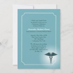 Caduceus Medical Care Teal Graduation Invitation