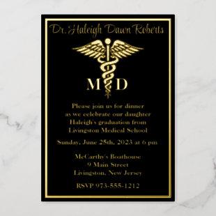 Caduceus Medical School Graduation, Black/Gold Foil Invitation