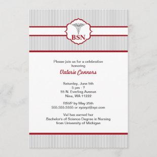Caduceus RN BSN LPN Graduation Burgundy Red Invitation