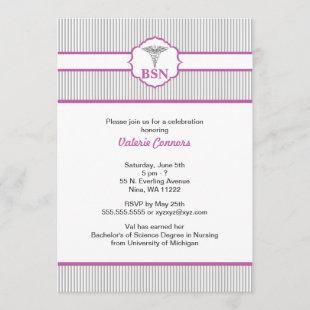 Caduceus RN BSN LPN Graduation Purple & Gray Invitation