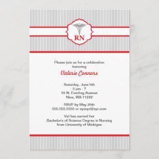 Caduceus RN BSN LPN Graduation Red and Gray Invitation
