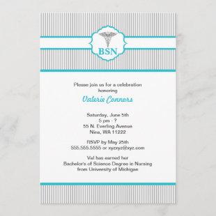 Caduceus RN BSN LPN Graduation Turquoise Blue Invitation