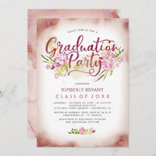 Calligraphy | Floral Watercolor Graduation Party Invitation
