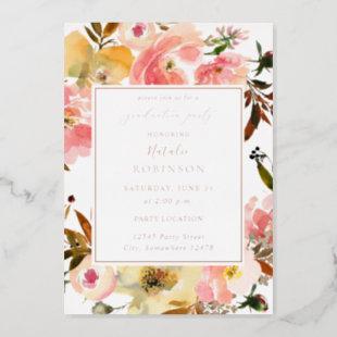 Candy Pink & Yellow Floral Graduation Party Foil Invitation