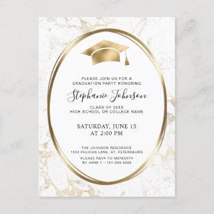 Cap and Tassel Gold Marble Graduation Party Invitation Postcard