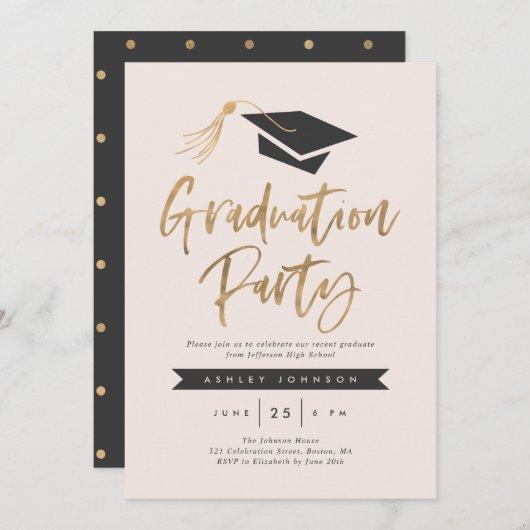 Cap and Tassel Graduation Party Gold Foil Blush Invitation