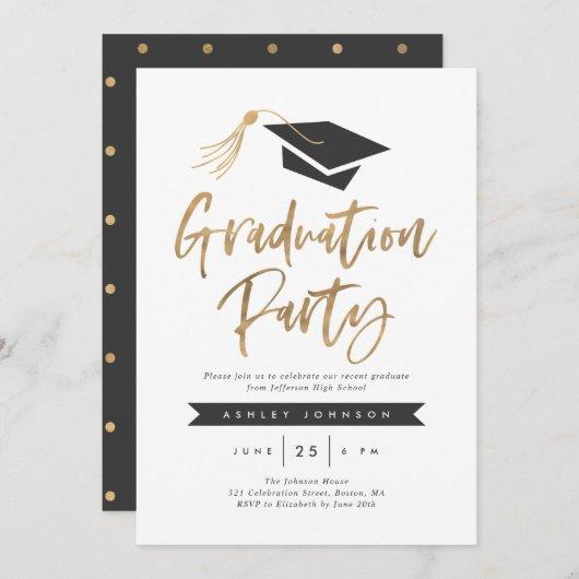 Cap and Tassel Graduation Party Gold Foil Invitation