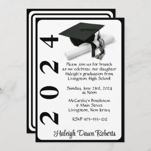 Cap & Diploma 5x7 Black & White Graduation Invitation