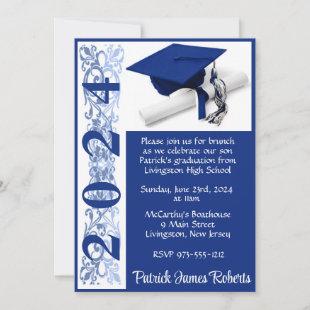 Cap & Diploma 5x7 Blue Background Graduation Invitation