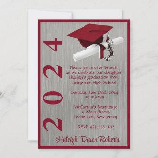 Cap & Diploma 5x7 Cardinal Red/Silver Graduation Invitation