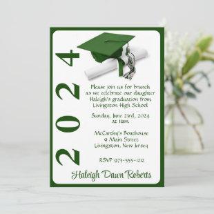 Cap & Diploma 5x7 Green & White Graduation Invitation