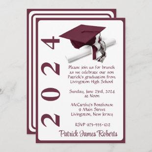 Cap & Diploma 5x7 Maroon & White Graduation Invitation