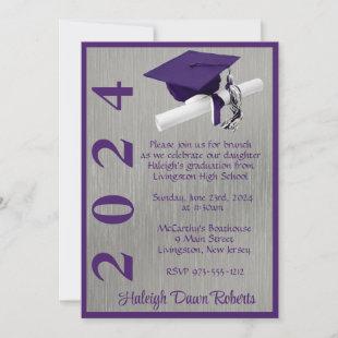 Cap & Diploma 5x7 Purple and Silver Graduation Invitation