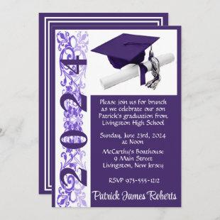 Cap & Diploma 5x7 Purple & White Graduation Invitation