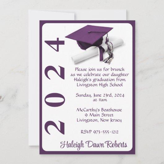 Cap & Diploma 5x7 Purple & White Graduation Invitation