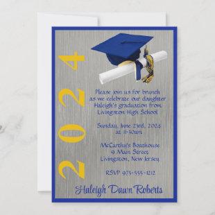 Cap & Diploma 5x7 Royal Blue and Gold Graduation Invitation