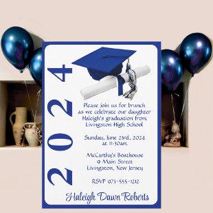 Cap & Diploma 5x7 Royal Blue & White Graduation Invitation