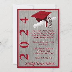 Cap & Diploma 5x7 Scarlet Red/Silver Graduation Invitation