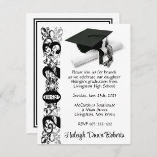 Cap & Diploma, Black & Silver Graduation Invitation